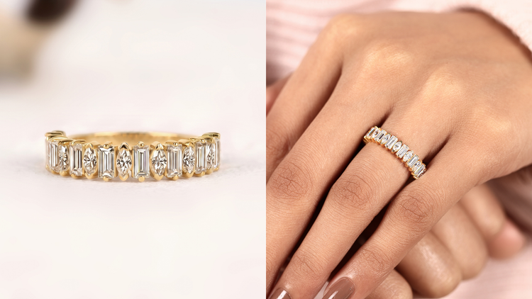 Half Eternity Band - Moissanite Diamond - Wedding Band