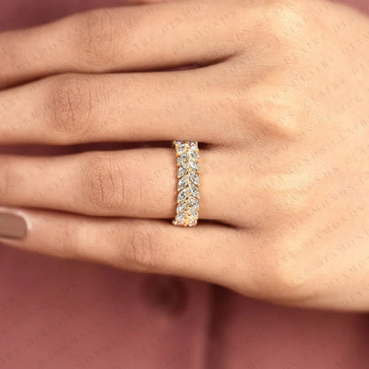 Marquise Cut Moissanite Diamond Eternity Band Double Row Marquise Diamond Wedding Ring Luxury Stackable Band