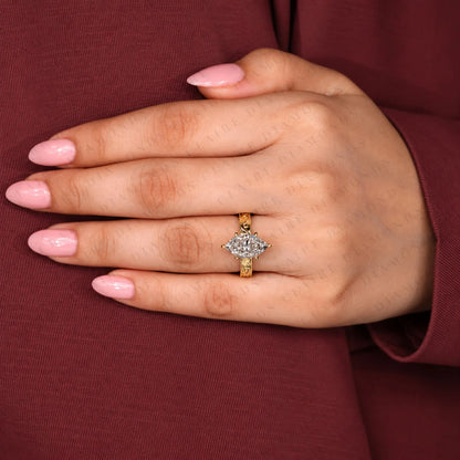 Dutch Marquise Cut Moissanite Diamond Engagement Solitaire Ring Vintage Engraved Gold Band Filigree Wedding Ring Luxury Bridal Jewelry