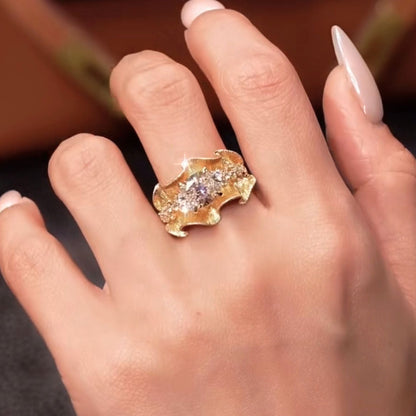 Luxury Round Cut Lab Grown Diamond Statement Cocktail Ring Pavé Design