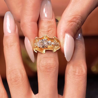 Luxury Round Cut Lab Grown Diamond Statement Cocktail Ring Pavé Design