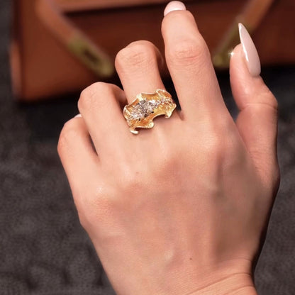 Luxury Round Cut Lab Grown Diamond Statement Cocktail Ring Pavé Design