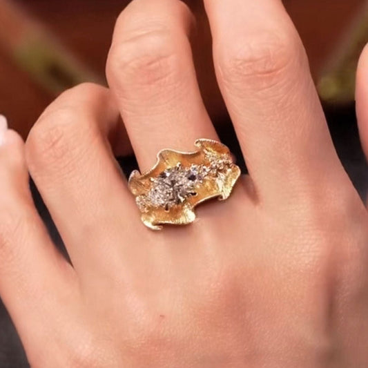 Luxury Round Cut Lab Grown Diamond Statement Cocktail Ring Pavé Design