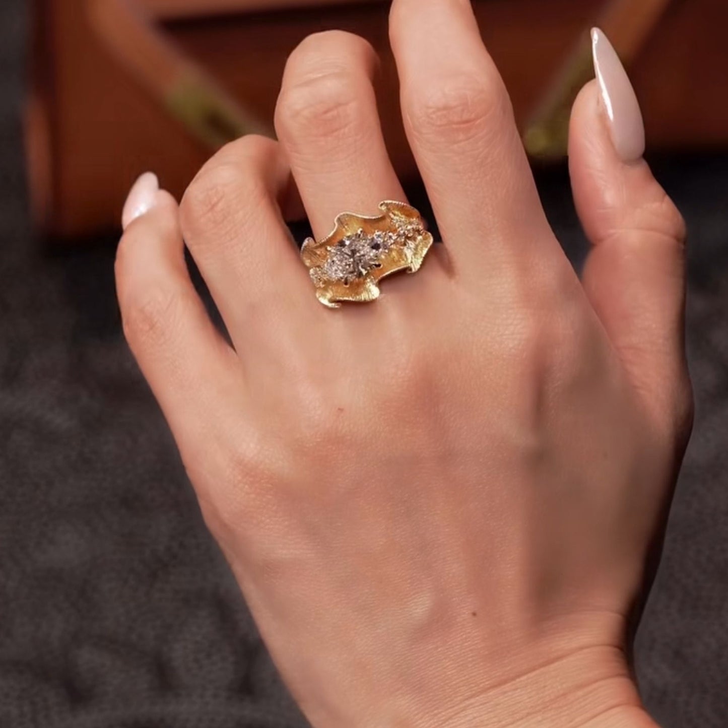 luxury round cut lab grown diamond statement cocktail ring pavé design