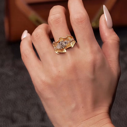 Luxury Round Cut Lab Grown Diamond Statement Cocktail Ring Pavé Design