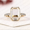 Portrait Cut Moissanite Diamond Hidden Halo Engagement Ring | Yellow Gold Pave Band Four-Prong Basket Setting