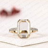 Portrait Cut Lab Grown Diamond Hidden Halo Engagement Ring | Yellow Gold Pave Band Four-Prong Basket Setting