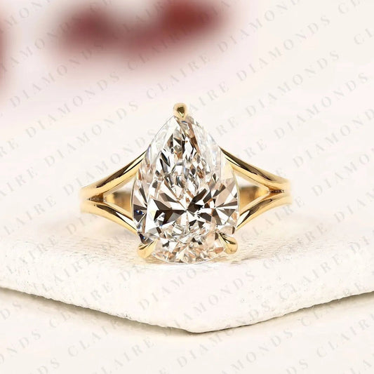 Pear Cut Solitaire Lab Grown Diamond Engagement Ring Open Split Shank Promise Ring Minimalist Bridal Ring for Women