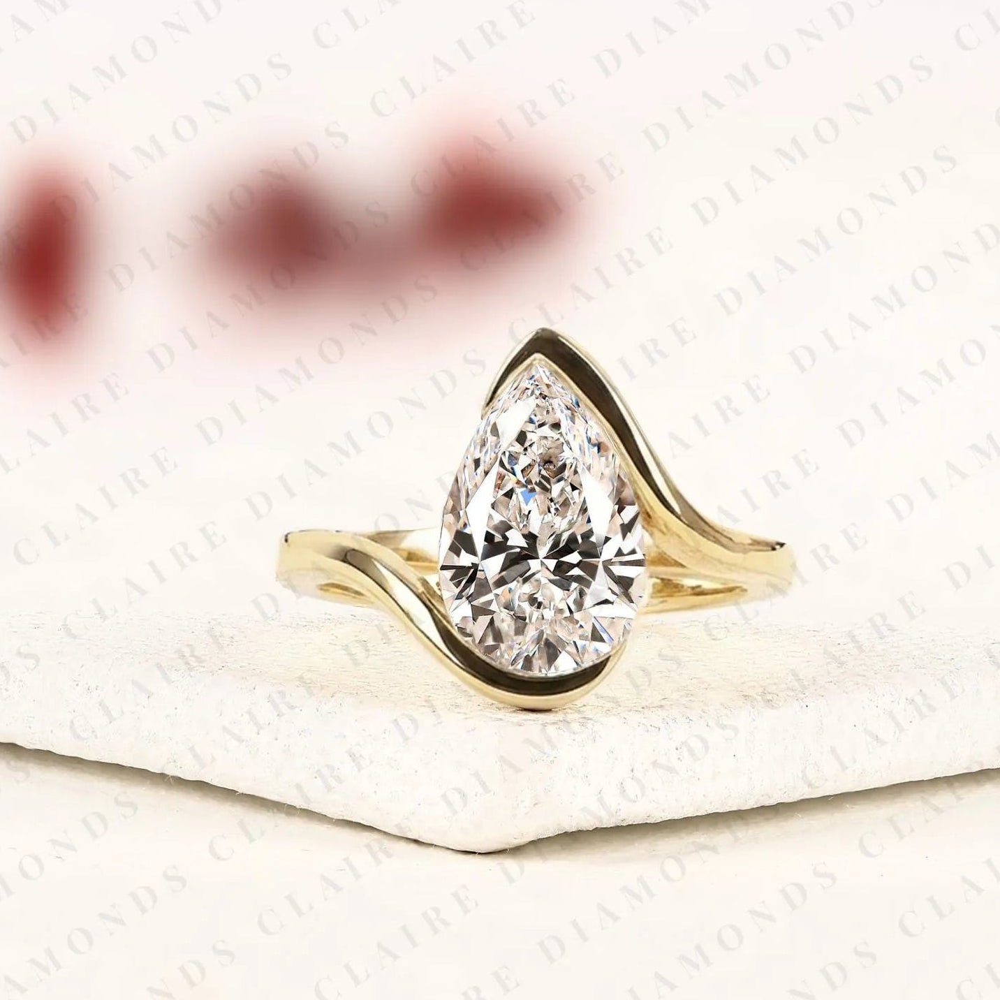 pear shape lab grown diamond hidden halo solitaire ring with contemporary twist setting