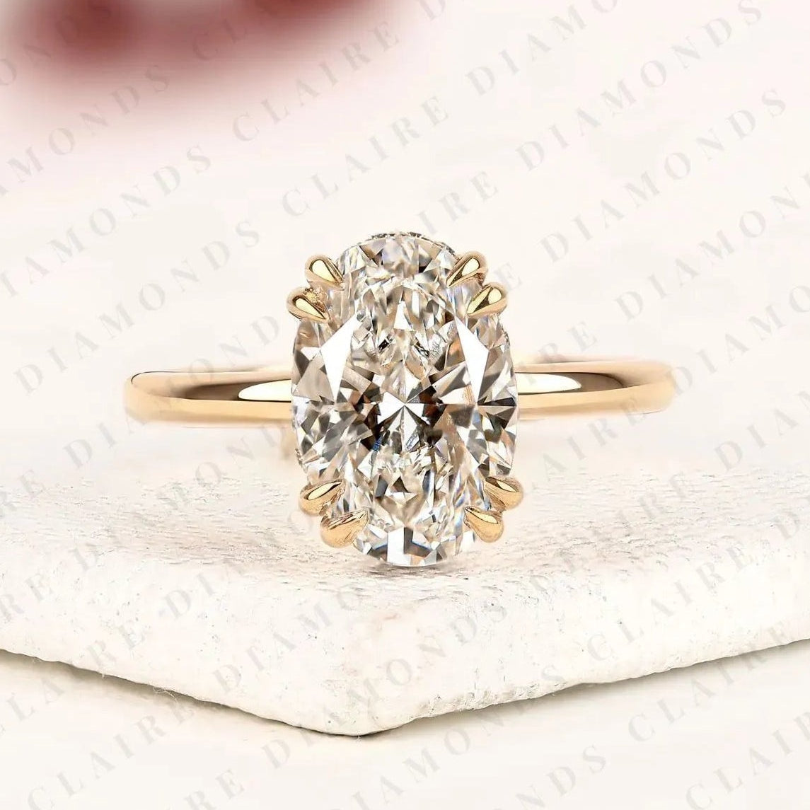 personalized custom initial oval lab grown diamond ring with hidden halo setting