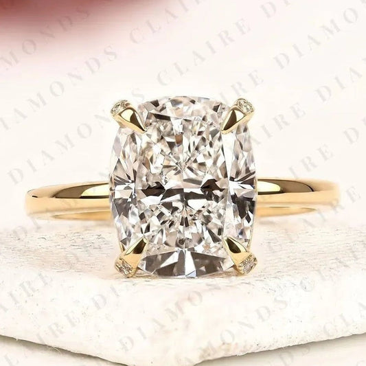 Elongated Cushion Cut Lab Grown Diamond Solitaire Engagement Ring Classic Gold Wedding Ring Minimalist Bridal Ring IGI Certified Anniversary Gift for Women