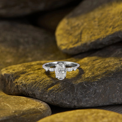 Elegant Oval Cut Lab Grown Diamond Engagement Ring with Marquise Side Stones in White Gold