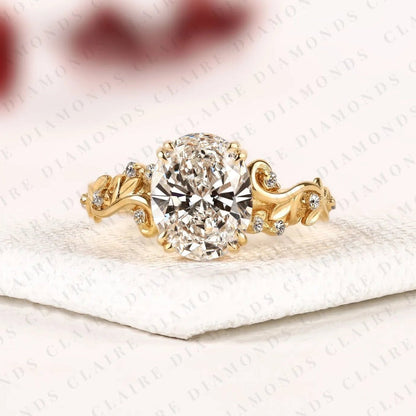 Oval Cut Lab Grown Diamond Engagement Ring | Nature Inspired Leaf Vine Gold Ring | Botanical Vintage Bridal Jewelry