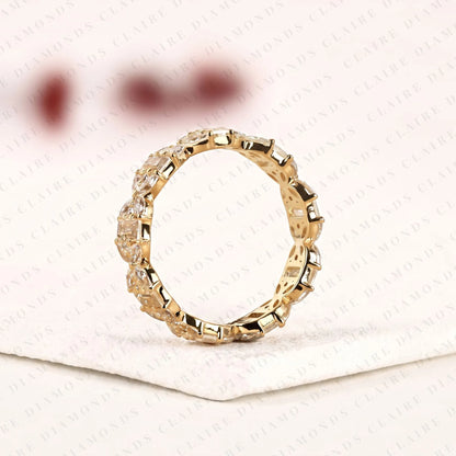 2.76 TCW Mixed Shape Lab Grown Diamond Eternity Band | Emerald Cut, Marquise & Round Diamond Floral Band | Yellow Gold Full Eternity Wedding Band