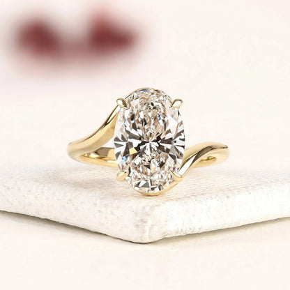Bypass Oval Cut Lab Grown Diamond Engagement Ring | Modern Solitaire Promise Ring for Everyday Luxury Wear