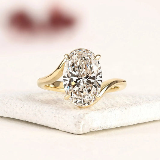 Bypass Oval Cut Lab Grown Diamond Engagement Ring | Modern Solitaire Promise Ring for Everyday Luxury Wear