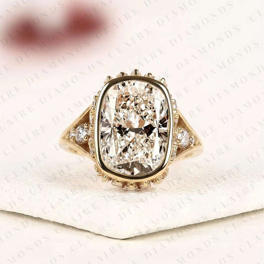 Vintage Elongated Cushion Cut Moissanite Diamond Engagement Ring | Bezel Set Statement Ring | Unique Gold Anniversary Ring for Women.