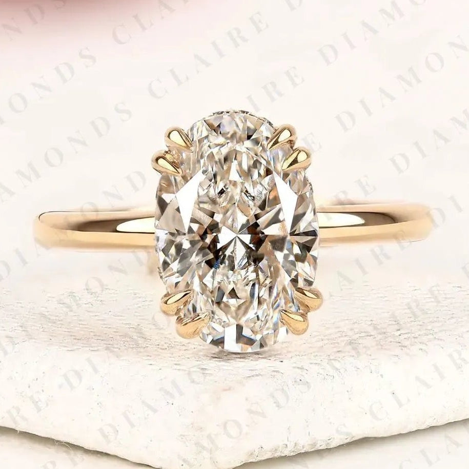 personalized custom initial oval lab grown diamond ring with hidden halo setting