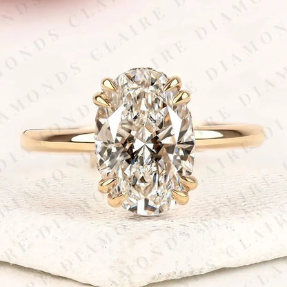 Personalized Custom Initial Oval Lab Grown Diamond Ring with Hidden Halo Setting