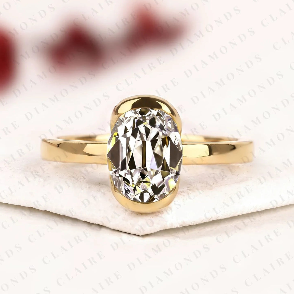 old mine elongated cushion cut lab grown diamond bezel ring | sculpted gold minimalist engagement ring | modern geometric bridal jewelry