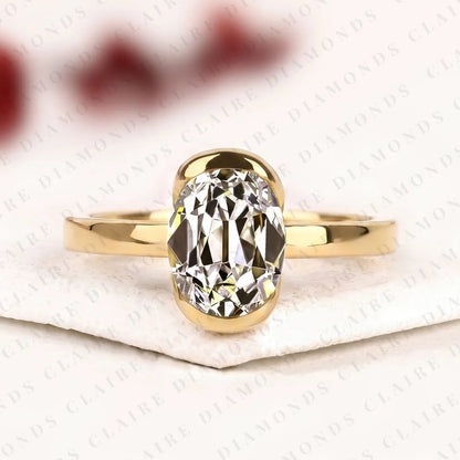 Old Mine Elongated Cushion Cut Lab Grown Diamond Bezel Ring | Sculpted Gold Minimalist Engagement Ring | Modern Geometric Bridal Jewelry
