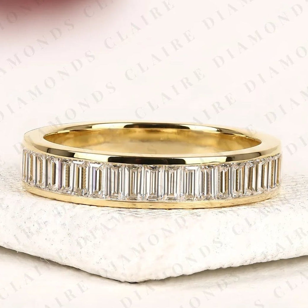 1.35 tcw baguette cut lab grown diamond eternity wedding band minimalist stackable anniversary ring for women