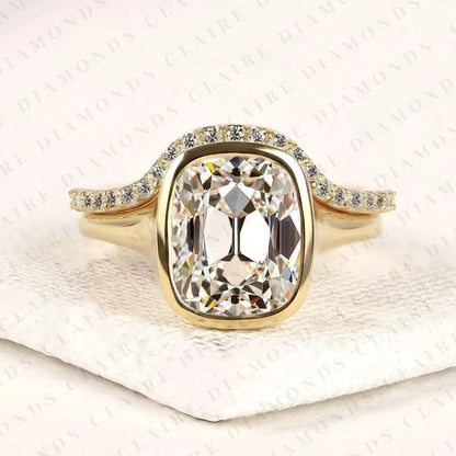 Elongated Cushion Cut Lab Grown Diamond Engagement Ring Old Mine Cut Bezel Set Bridal Ring Wedding Set for Women