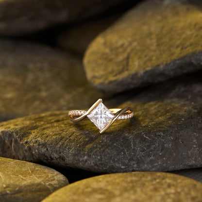 Princess Cut Moissanite Diamond Ring East West Engagement Ring Bypass Wedding Ring