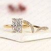 Radiant Cut Lab Grown Diamond Bridal Ring Set | Matching Chevron Wedding Band Engagement Ring