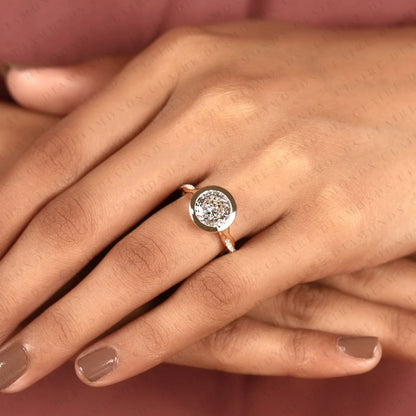 Round Lab Grown Diamond Bezel Engagement Ring | Yellow Gold Nature-Inspired Twisted Diamond Band