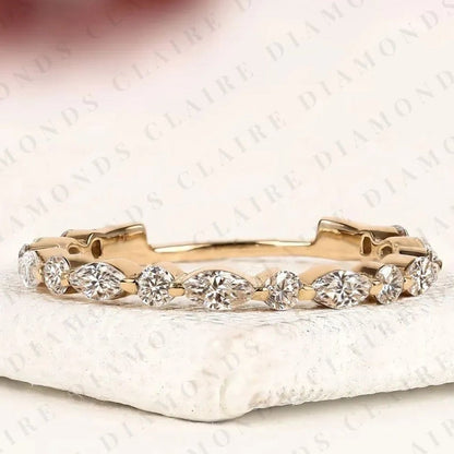 0.96 TCW Stackable Marquise and Round Brilliant Diamond Moissanite Eternity Band for Everyday Luxury