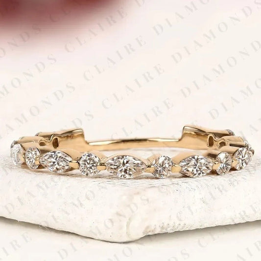 0.96 TCW Stackable Marquise and Round Brilliant Diamond Moissanite Eternity Band for Everyday Luxury