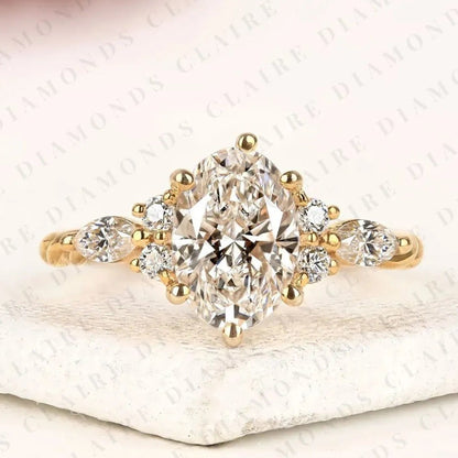 Nature Inspired Moissanite Oval Diamond Cluster Engagement Ring with Twisted Band