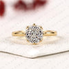 Round Portuguese Cut Lab Grown Diamond Engagement Ring, Yellow Gold Cathedral Ring, Luxury Anniversary Gift for Women
