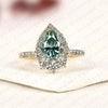 Blue Pear Cut Moissanite Diamond Halo Engagement Ring Vintage Inspired Pave Bridal Ring Unique Anniversary Ring for Women