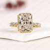 Emerald Cut Lab Grown Diamond Engagement Ring | Yellow Gold Pavé Side Stone Ring | Elegant Modern Bridal Jewelry