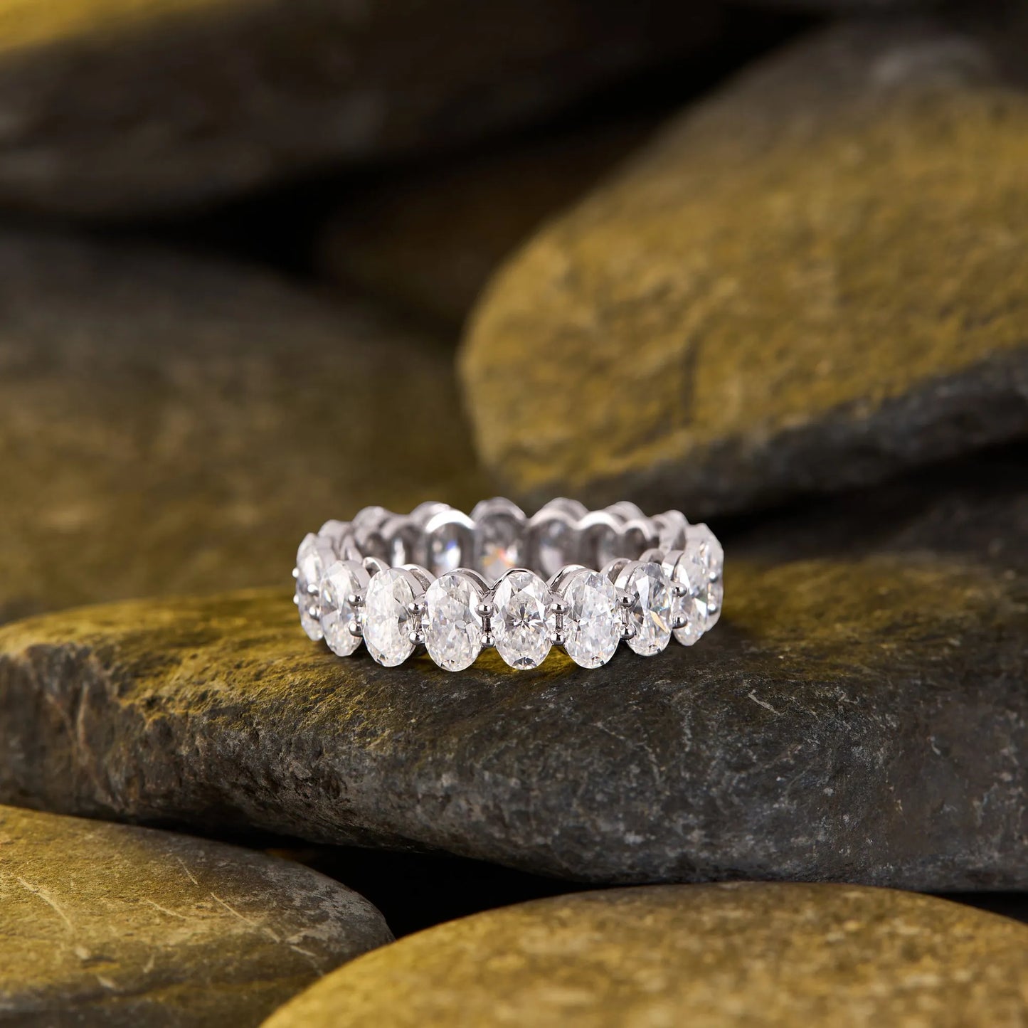 3.60 tcw elegant oval cut moissanite diamond eternity band in white gold luxury wedding ring