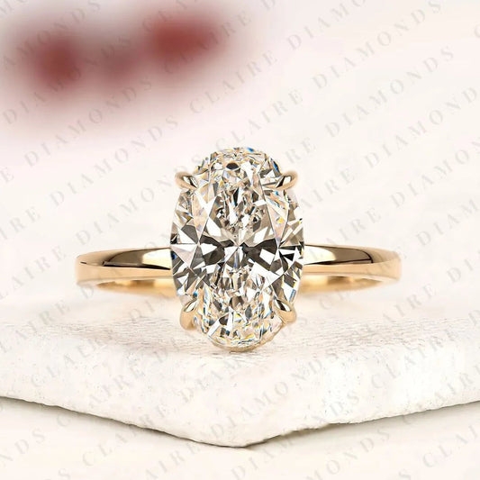 Classic Oval Cut Solitaire Lab Grown Diamond Engagement Ring in Yellow Gold | Minimalist Wedding Ring for Women | Timeless Anniversary Gift.