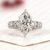 Marquise Cut Lab Grown Diamond Engagement Ring, Pavé Diamond Band, Elegant White Gold Bridal Ring, Unique Halo Ring