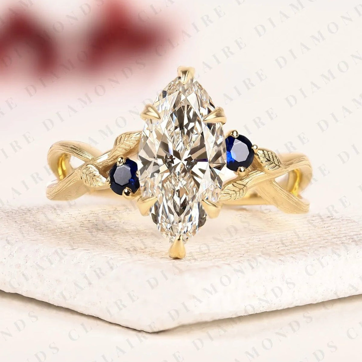 marquise lab grown diamond ring, nature inspired leaf engagement ring, vintage floral ring, sapphire gold promise ring