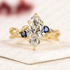 Marquise Lab Grown Diamond Ring, Nature Inspired Leaf Engagement Ring, Vintage Floral Ring, Sapphire Gold Promise Ring