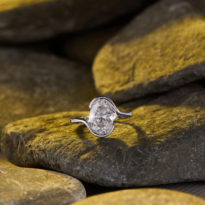 Elegant Oval Cut Moissanite Diamond Bypass Solitaire Engagement Ring Modern Bridal Design