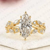 Marquise Cut Nature Inspired Moissanite Diamonds Engagement Ring | Leaf Vine Lab Grown Diamond Ring in Gold | Floral Marquise Solitaire Ring | Vintage Botanical Bridal Jewelry
