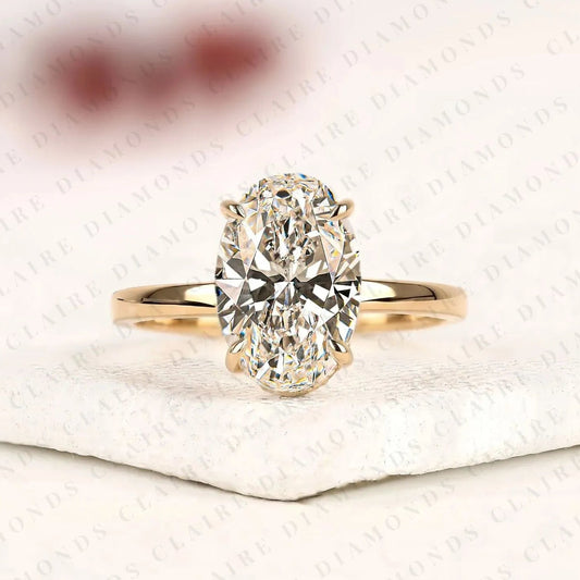 Classic Oval Cut Solitaire Moissanite Diamond Engagement Ring in Yellow Gold | Hidden Halo Wedding Ring for Women | Timeless Anniversary Gift.