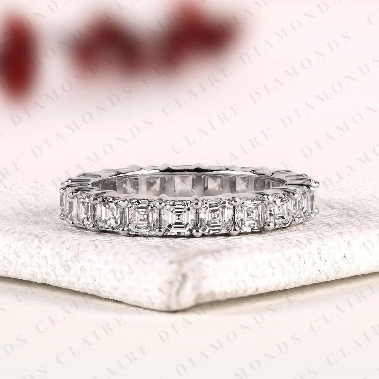 3.15 tcw asscher cut moissanite diamond eternity band, full eternity wedding ring, white gold anniversary band, elegant diamond ring