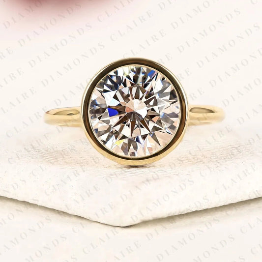 Luxury Round Brilliant Moissanite Diamond Solitaire Engagement Ring with Timeless Modern Elegance Bezel Engagement Ring