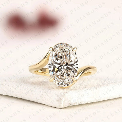 Bypass Oval Cut Lab Grown Diamond Engagement Ring | Modern Solitaire Promise Ring for Everyday Luxury Wear