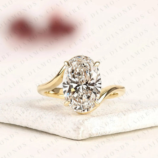 Twisted Oval Cut Moissanite Diamond Engagement Ring | Modern Solitaire Promise Ring for Everyday Luxury Wear