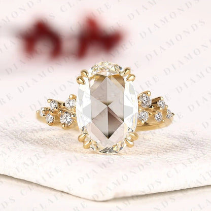 Rose Cut Oval Lab Grown Diamond Ring, Vintage Floral Engagement Ring, Yellow Gold, Nature Inspired Ring