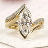 Marquise Moissanite Diamond Bypass Ring Bezel Ring Modern Twisted Pave Bridal Ring Set